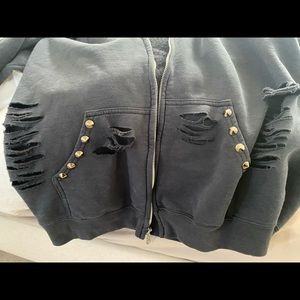 LF BLACK OVERSIZED ZIP UP JACKET STUDDED